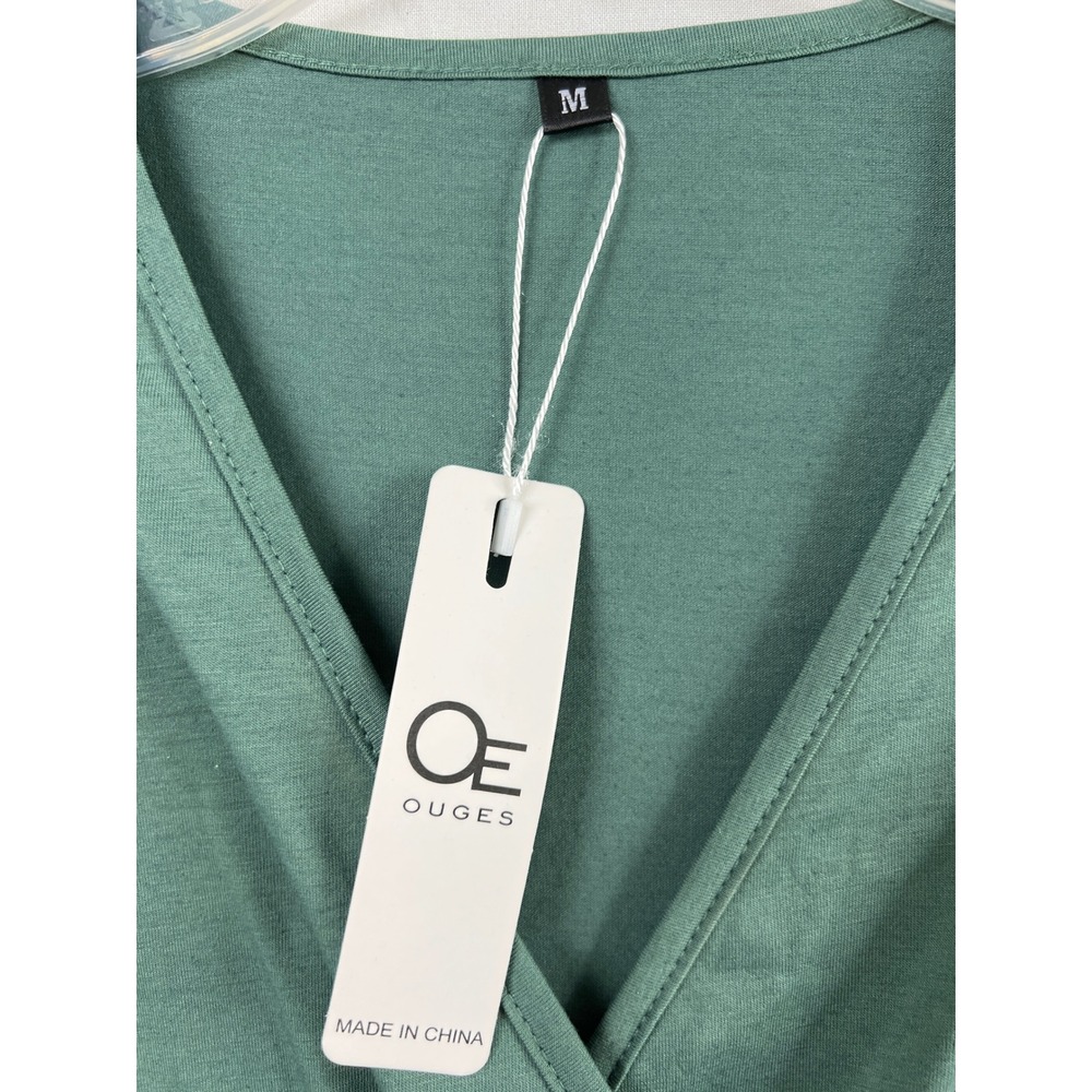 OUGES Maxi Dress Women Medium Green Long Sleeve Wrap V-Neck Jersey Pockets - Picture 2 of 12